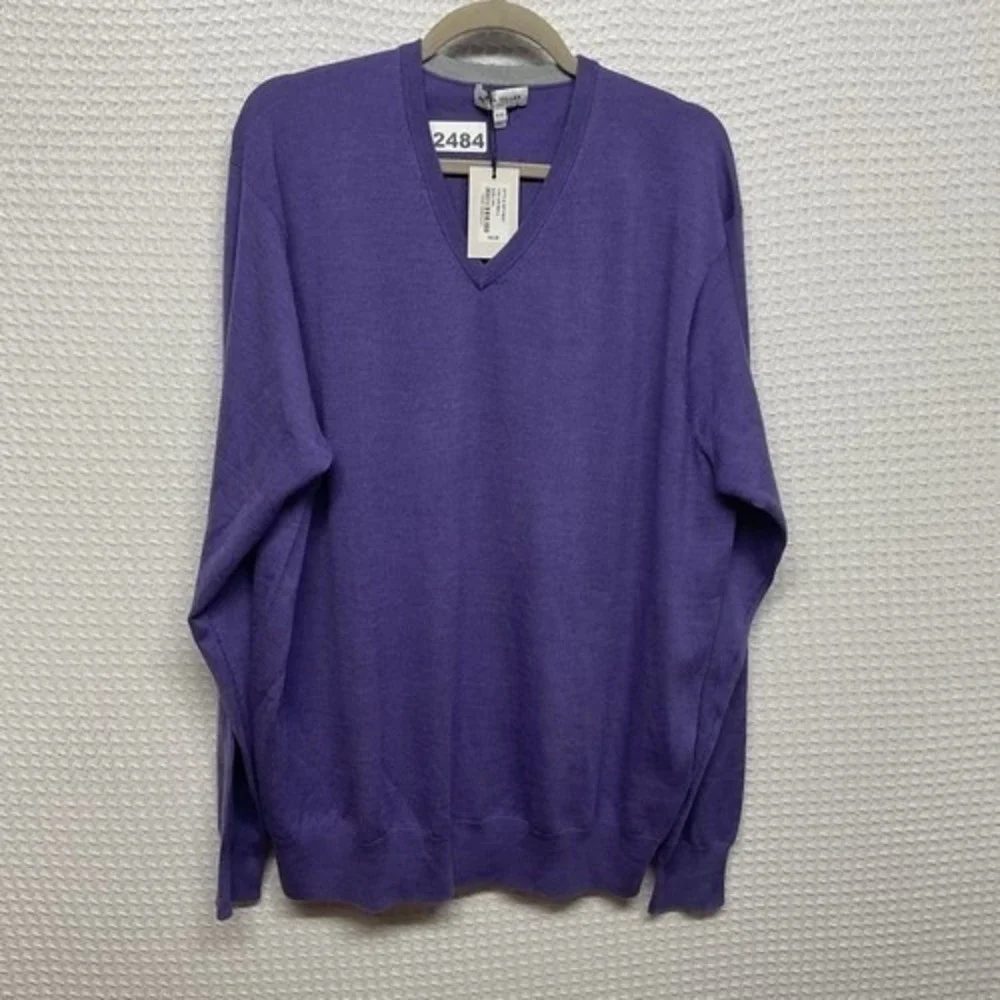 NWT Peter Millar Purple Crown Knit‎ Soft V-Neck Sweater Pullover Men 2XL China